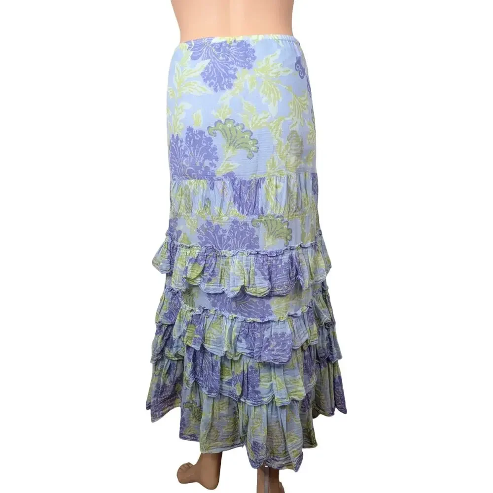 Vintage Y2K Anthropologie Fei Butterfly Floral Ruffle Skirt M Pastel Cottagecore